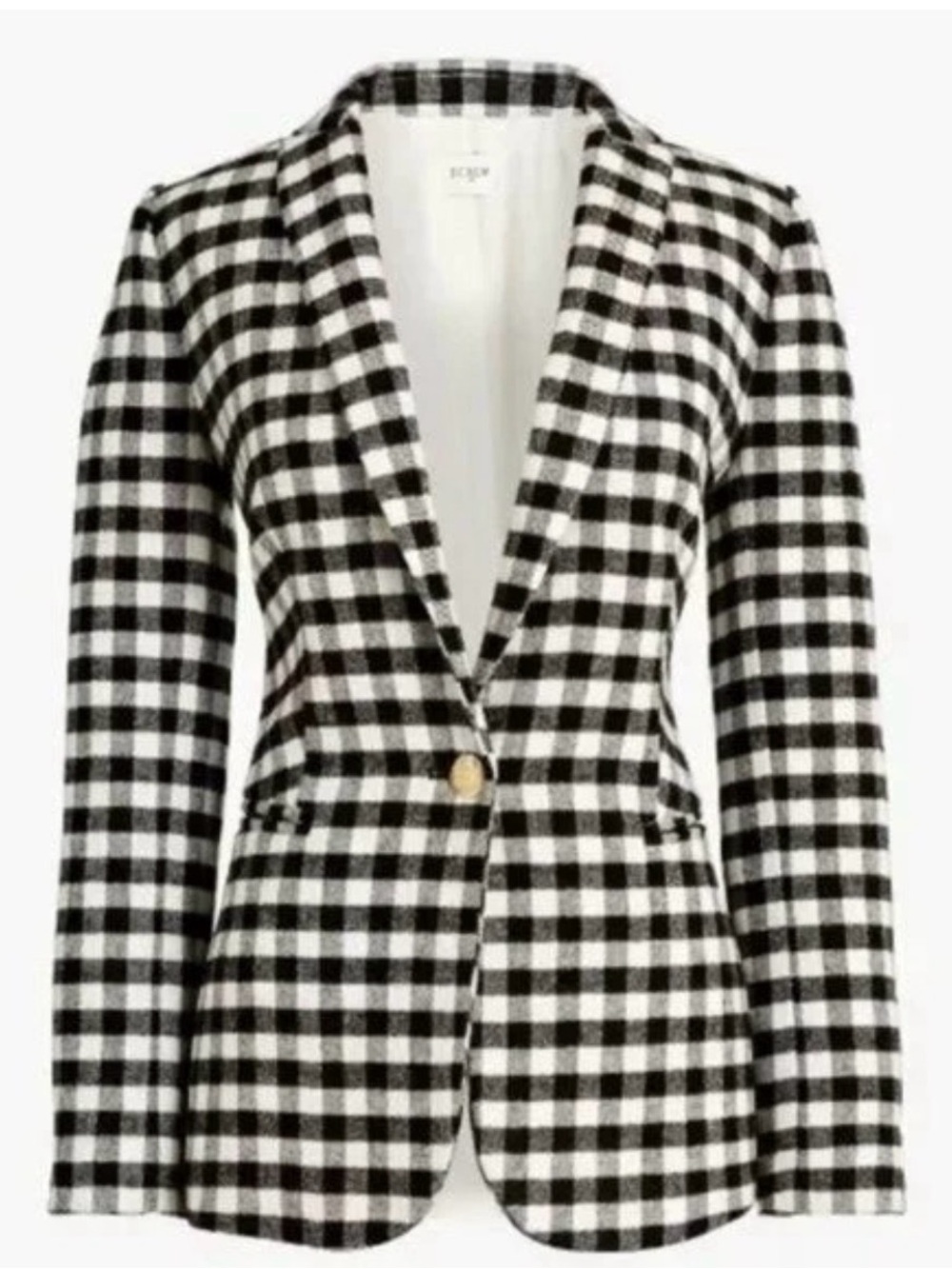 J. Crew Wool Black and White Checked Single-Button Blazer - Picture 3 of 16